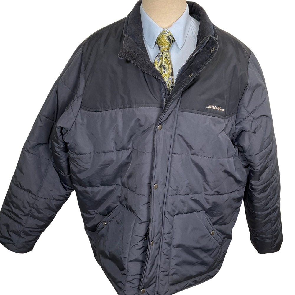 Eddie Bauer Jacket Mens TXXXL Navy Quilted Puffer Corduroy Softshell Nylon Ski